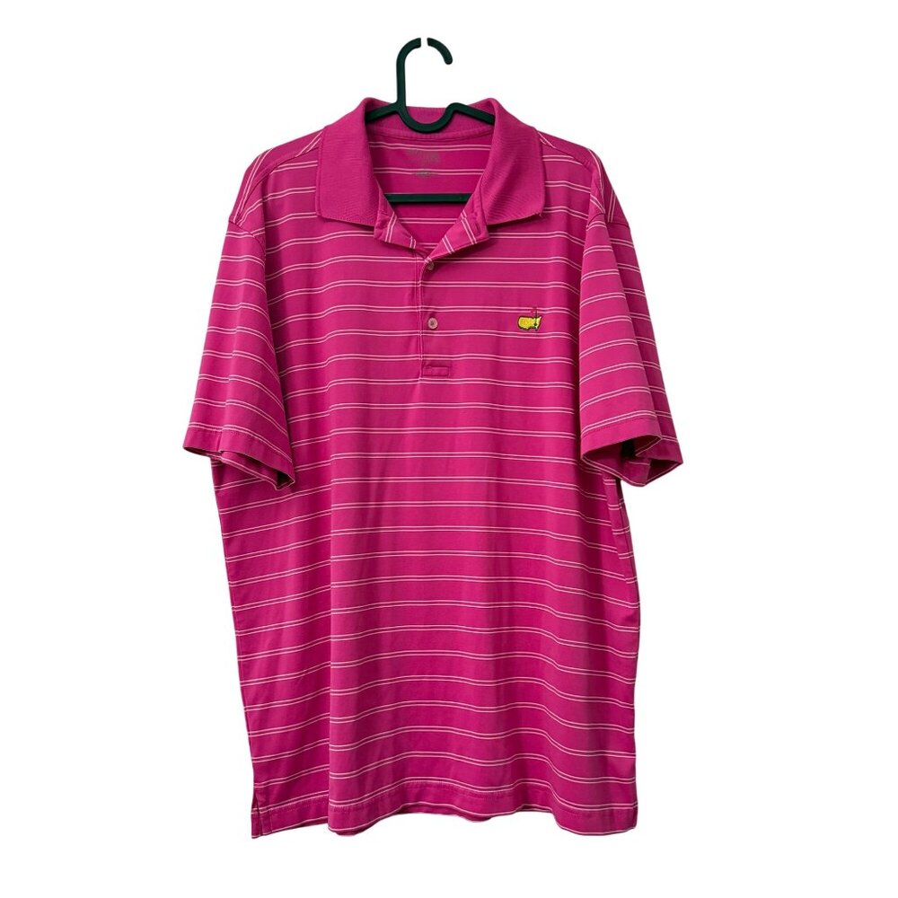 Masters Tech Pink Striped Performance Logo Short Sleeve Golf Polo Mens Large